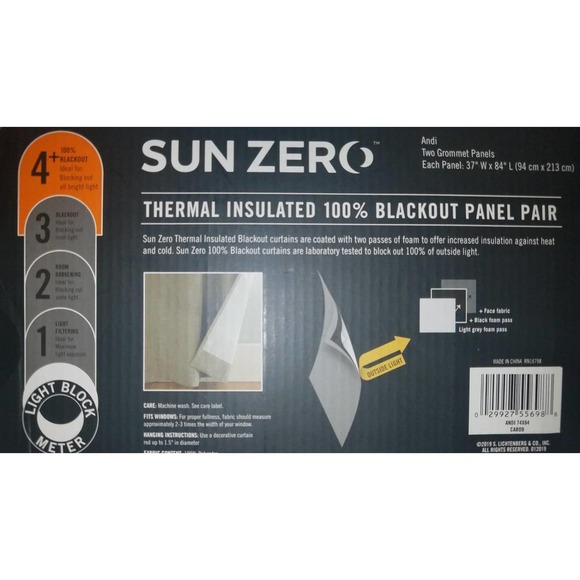 SUN ZERO 100% Blackout Panels Brown Checked Thermal Insulated Noise Reducing 84" - Picture 5 of 7